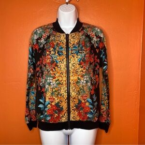 Bebe Floral Print Zip Up Long Sleeve Sweatshirt